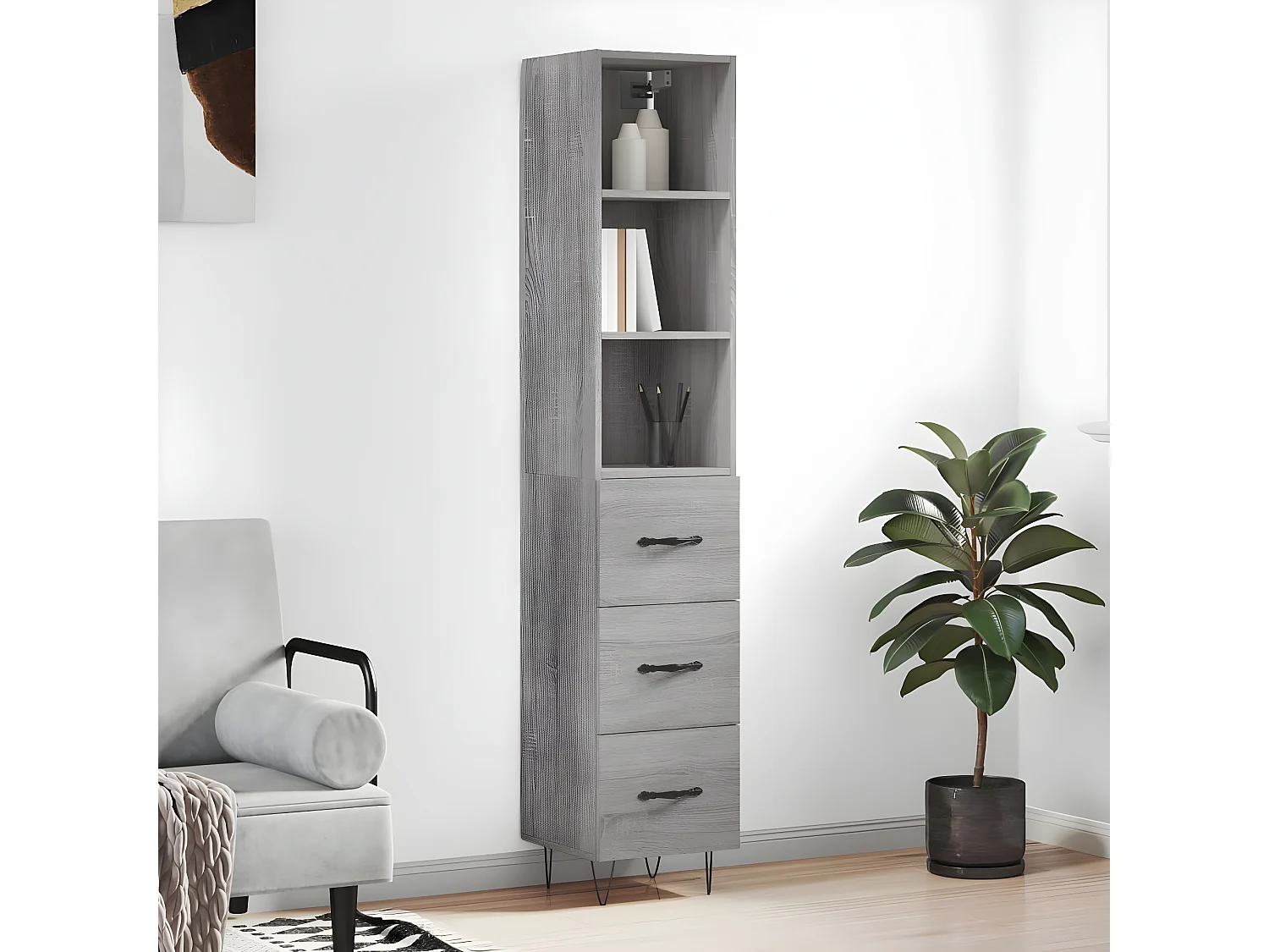 Buffet haut Sonoma gris 34,5x34x180 cm Bois d'ingénierie
