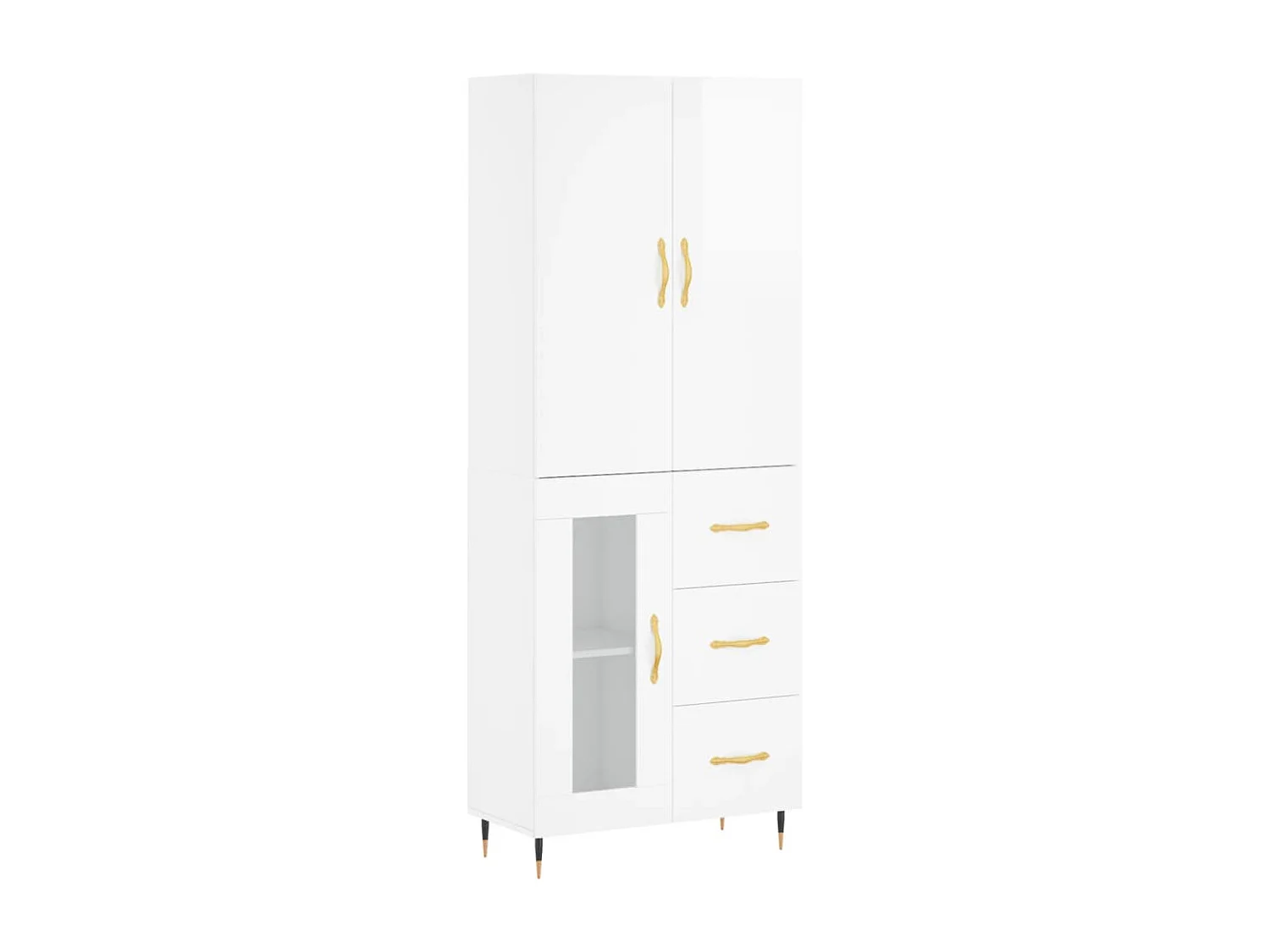 Buffet haut Blanc brillant 69,5x34x180 cm Bois d'ingénierie