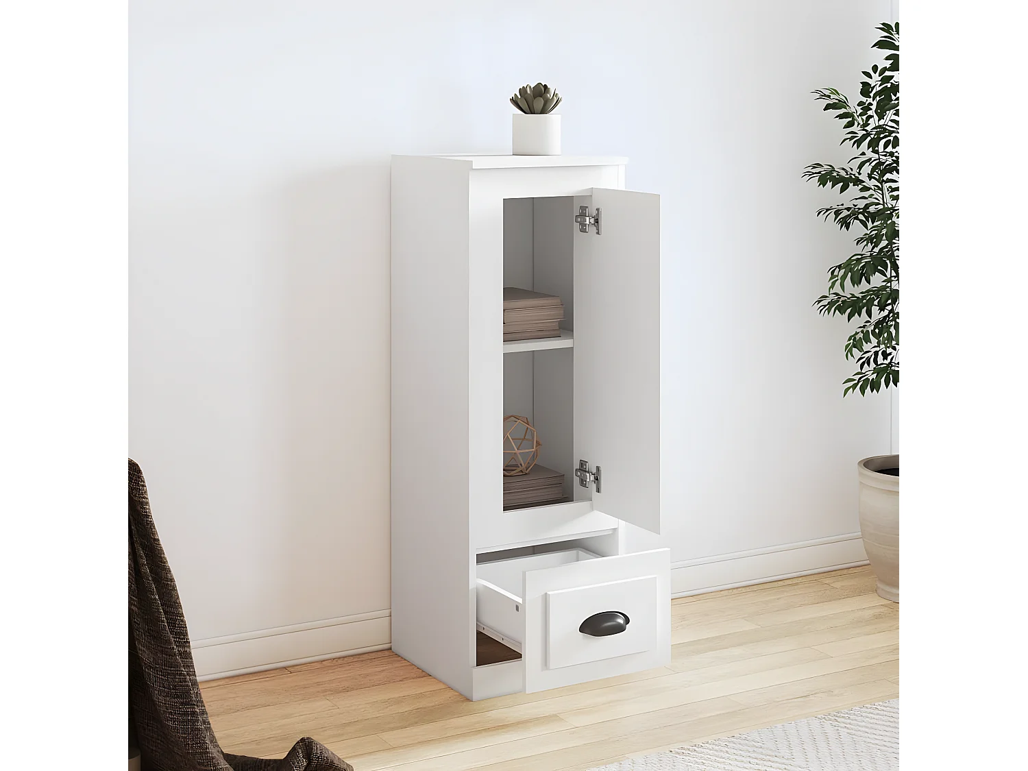 Credenza alta bianca 36x35,5x103,5 cm in derivati del legno