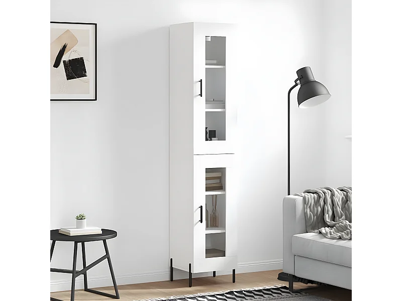 Aparador alto branco 34,5x34x180 cm Madeira trabalhada