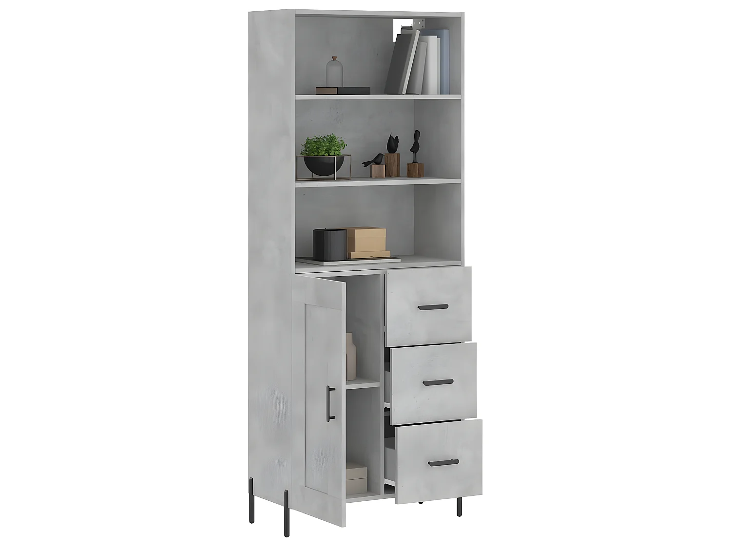 Hoog dressoir Betongrijs 69,5x34x180 cm Bewerkt hout