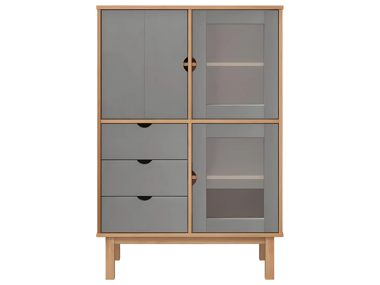 Buffet haut OTTA Marron et gris 85x43x125 cm Bois massif pin