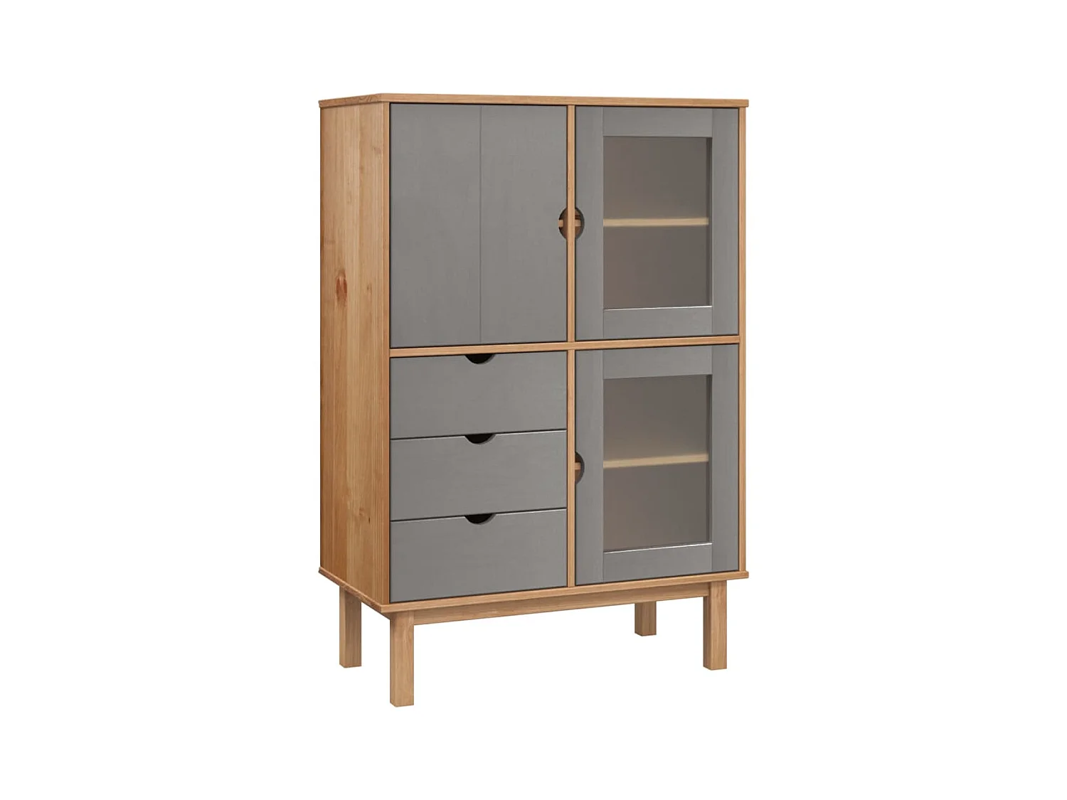 OTTA hoog dressoir Bruin en grijs 85x43x125 cm Massief grenenhout