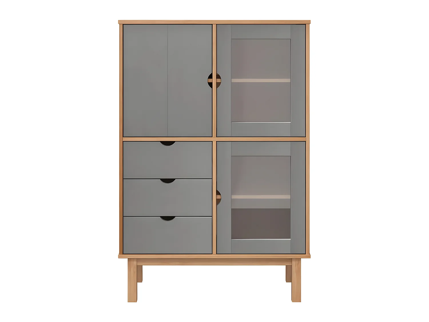 OTTA hoog dressoir Bruin en grijs 85x43x125 cm Massief grenenhout
