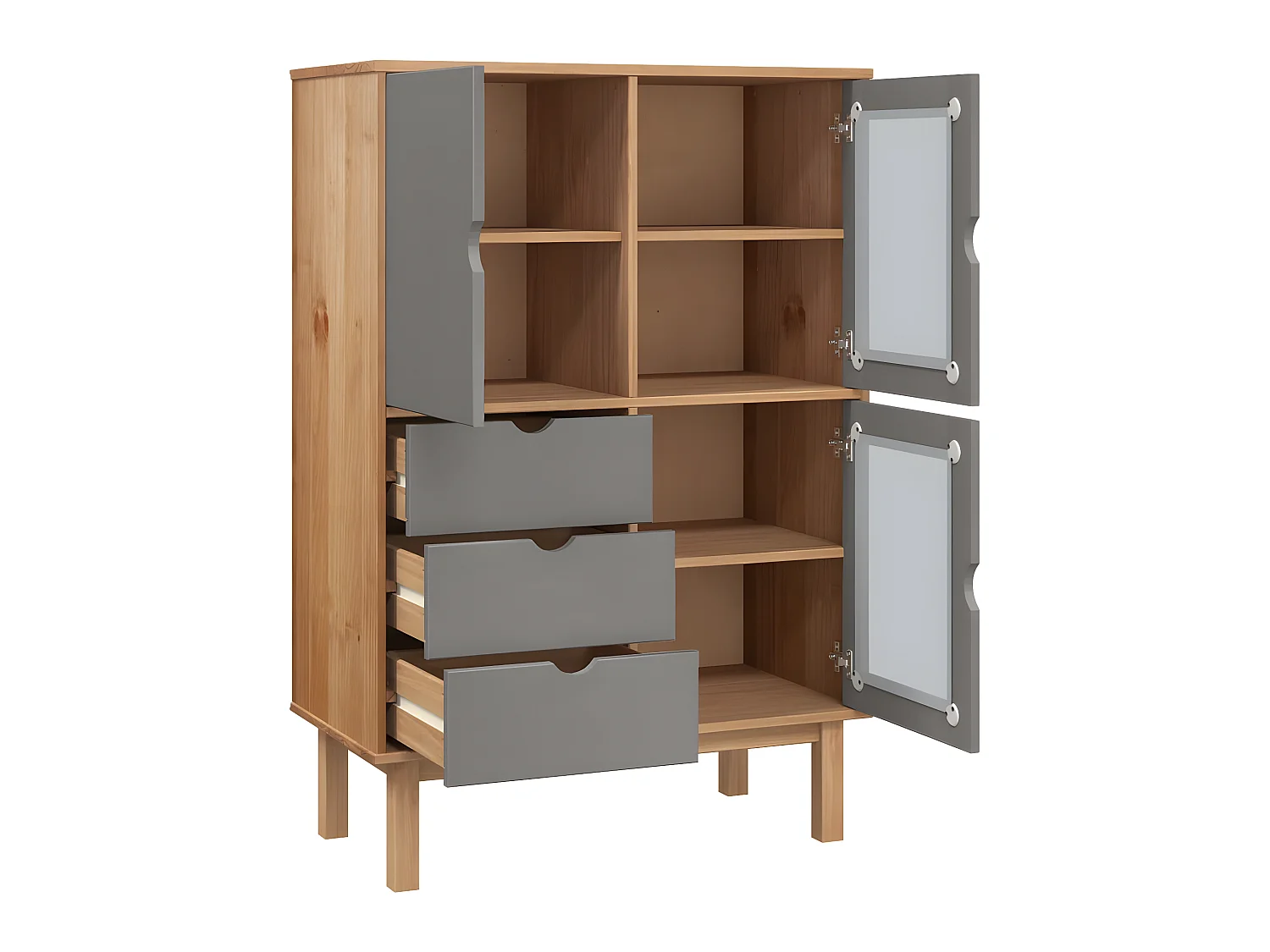OTTA hoog dressoir Bruin en grijs 85x43x125 cm Massief grenenhout