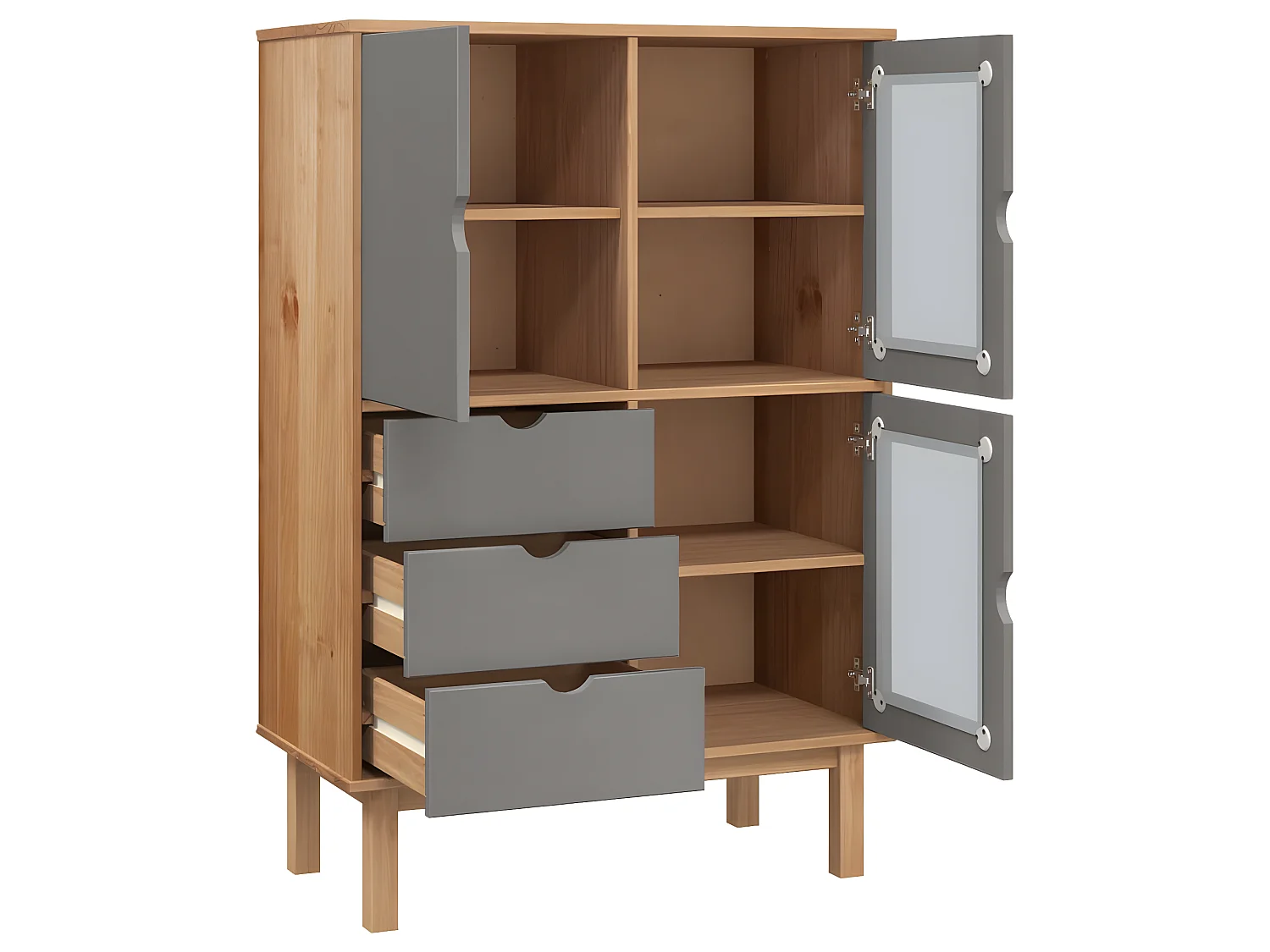 Buffet haut OTTA Marron et gris 85x43x125 cm Bois massif pin