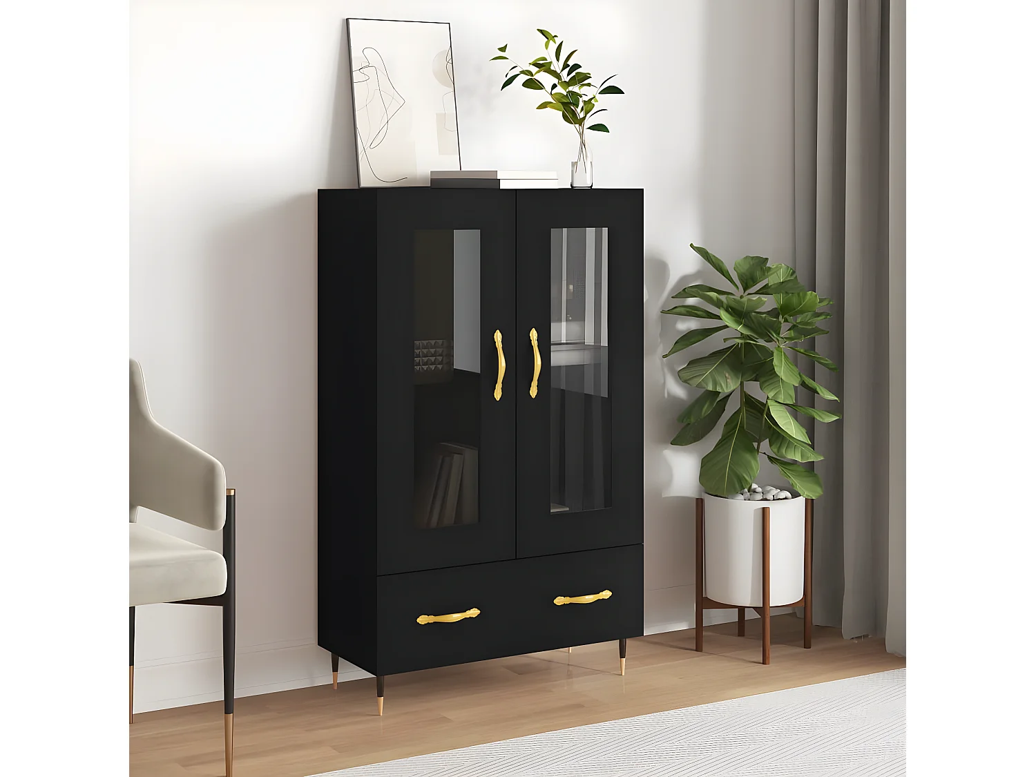 Schwarzes hohes Sideboard 69,5 x 31 x 115 cm, Holzwerkstoff