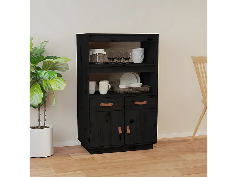 Aparador alto preto 67x40x108,5 cm Madeira maciça de pinho