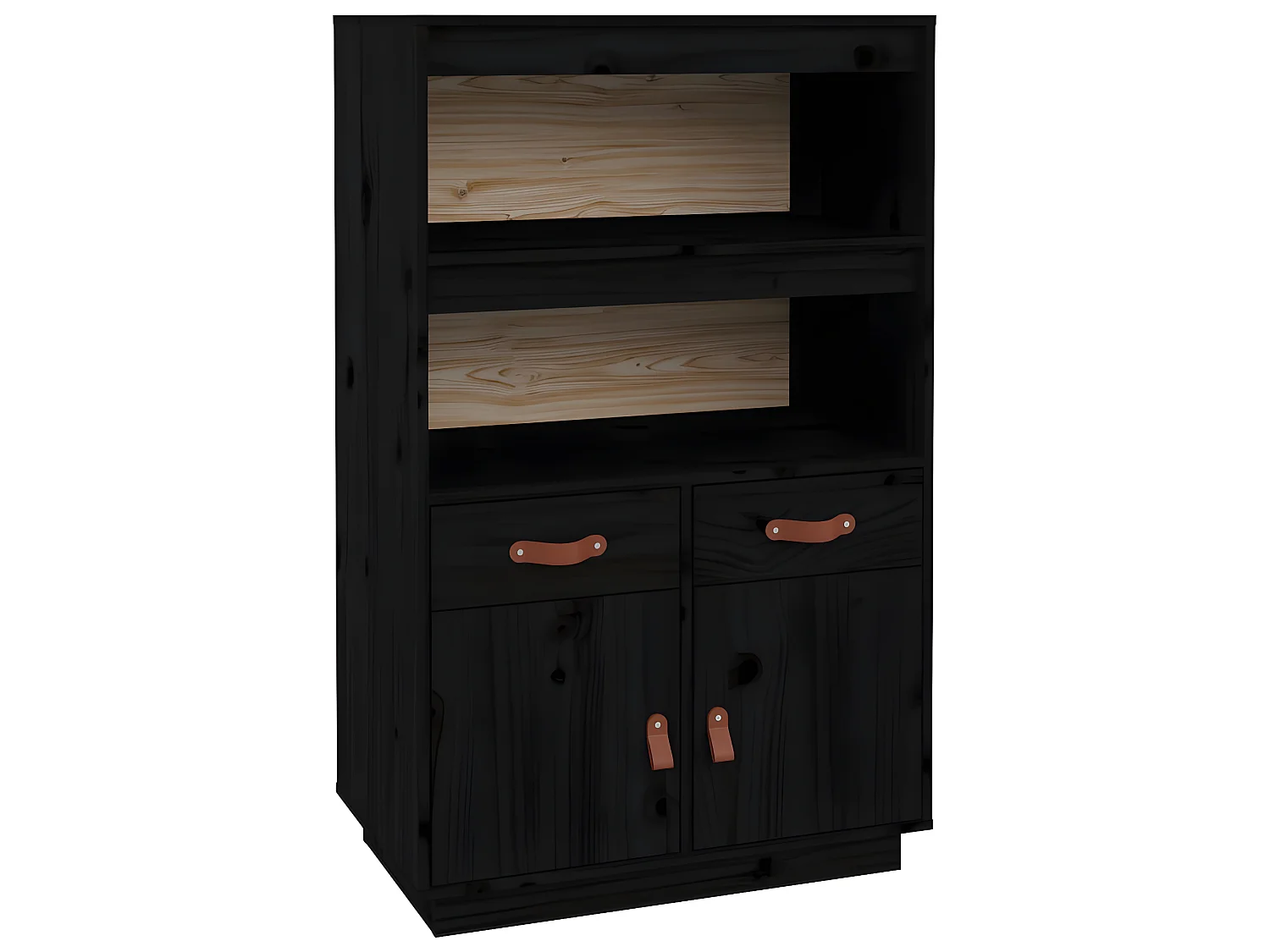 Buffet haut Noir 67x40x108,5 cm Bois massif de pin