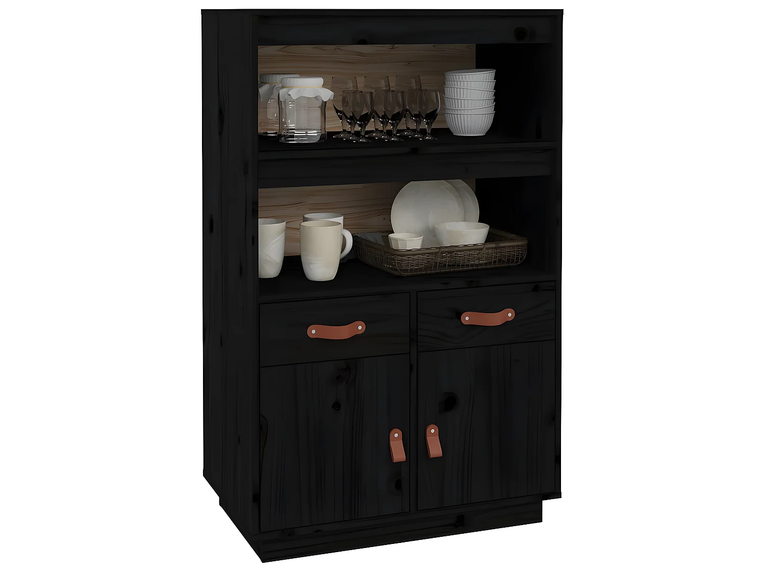 Buffet haut Noir 67x40x108,5 cm Bois massif de pin