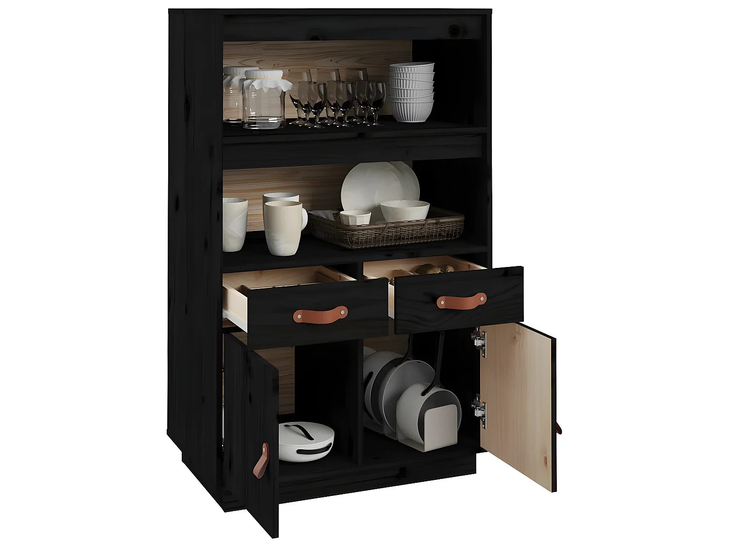 Buffet haut Noir 67x40x108,5 cm Bois massif de pin
