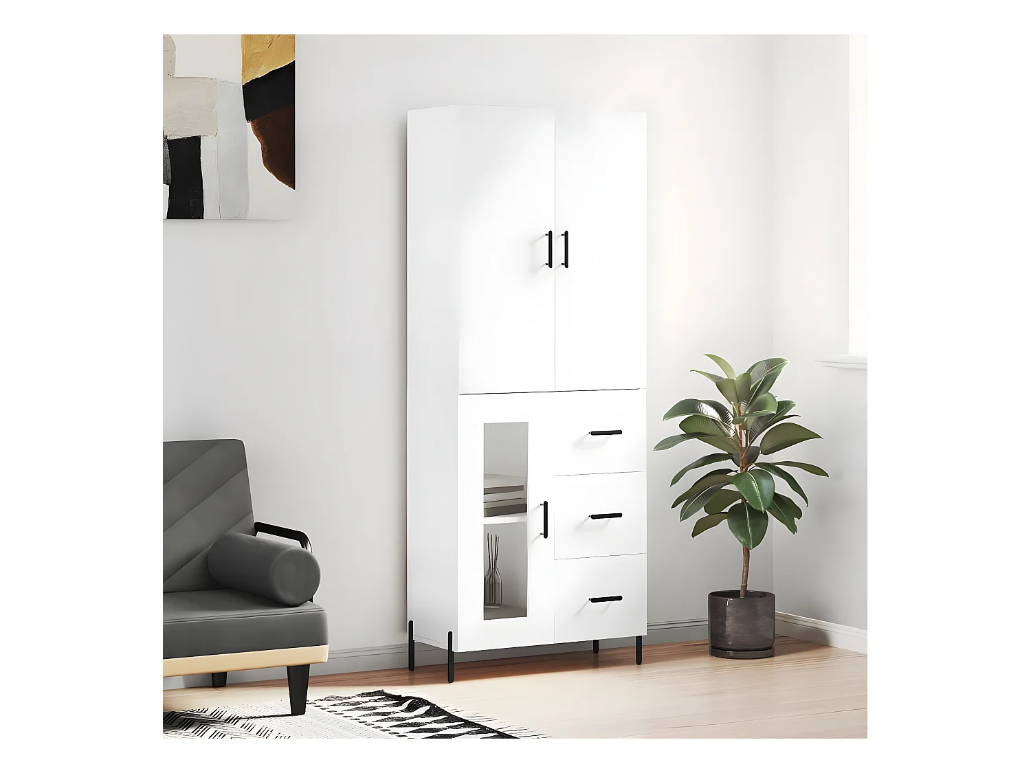 Aparador alto Blanco 69,5x34x180 cm Madera contrachapada
