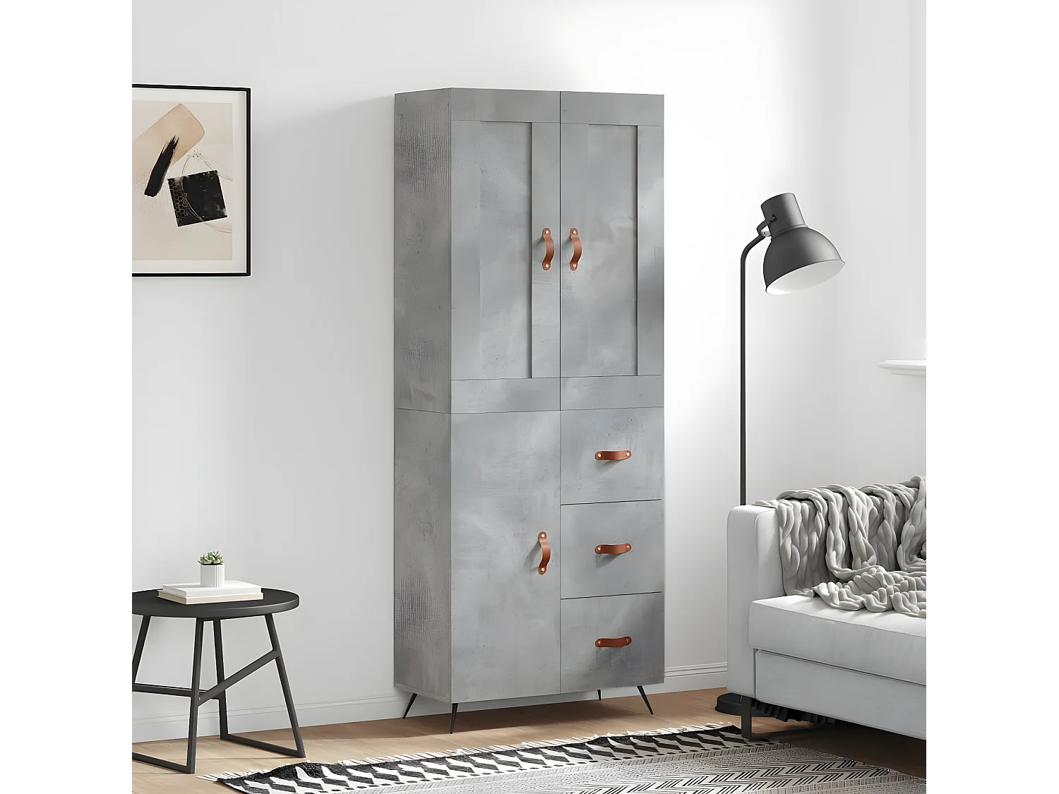 Credenza alta Grigio cemento 69,5x34x180 cm MDF