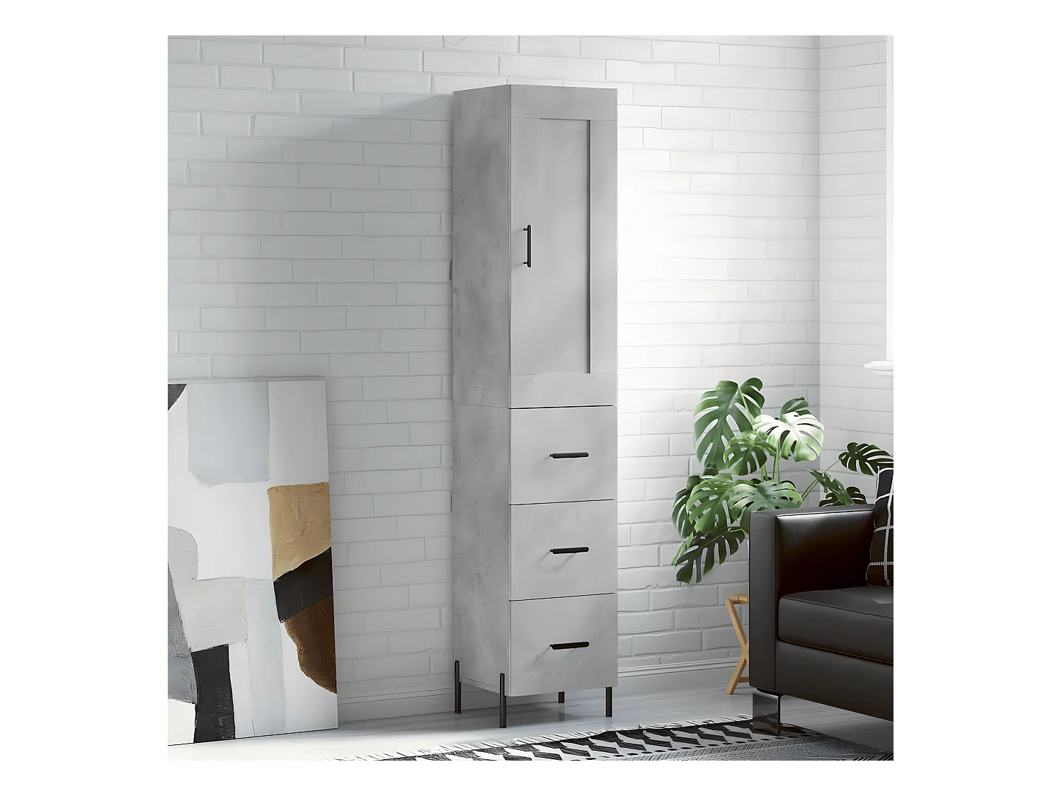 Credenza alta Grigio cemento 34,5x34x180 cm MDF
