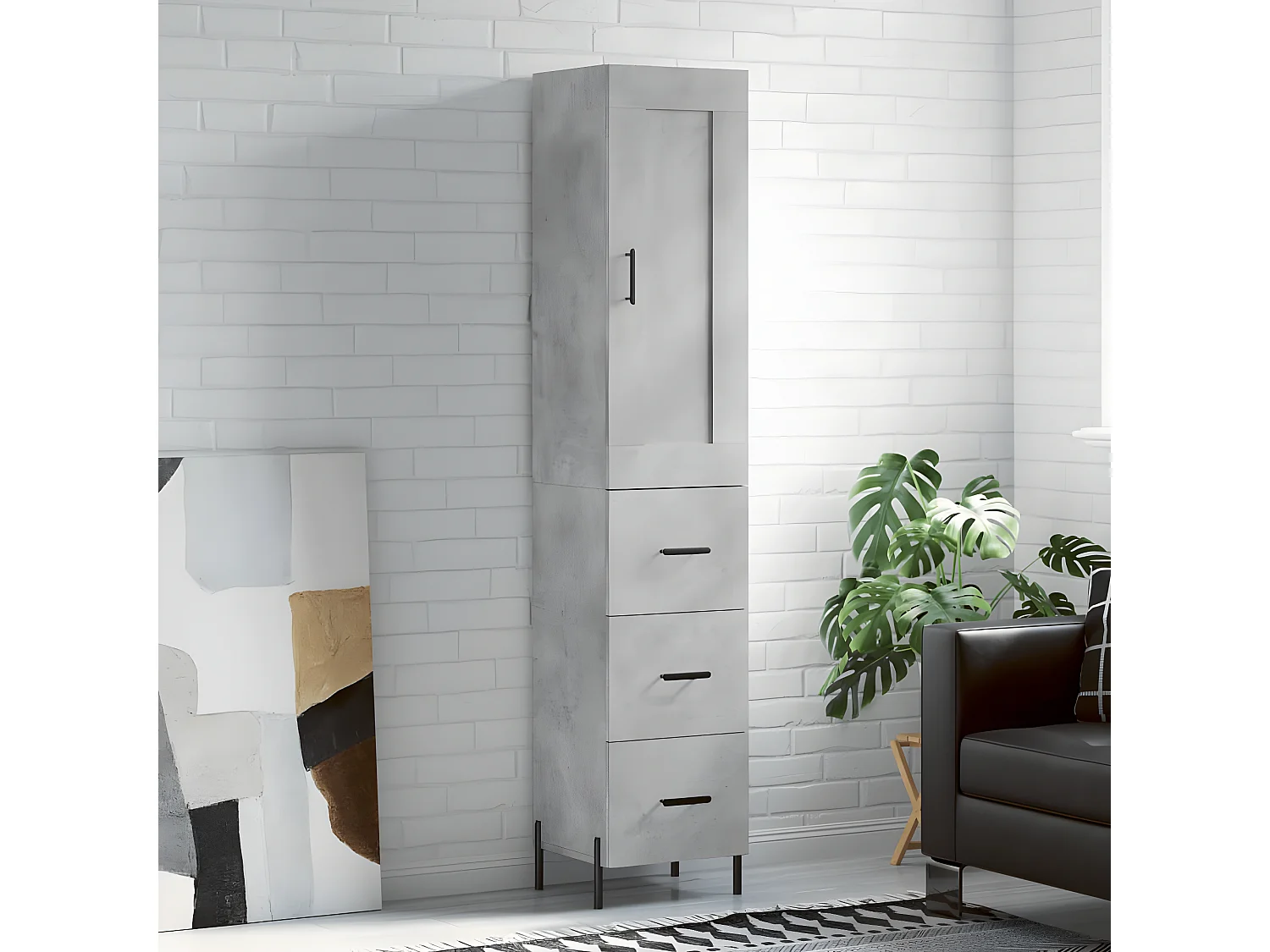 Hohes Sideboard Betongrau 34,5x34x180 cm Holzwerkstoff