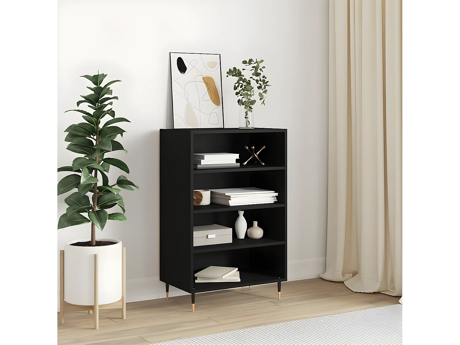 Credenza alta nera 57x35x90 cm in derivati del legno