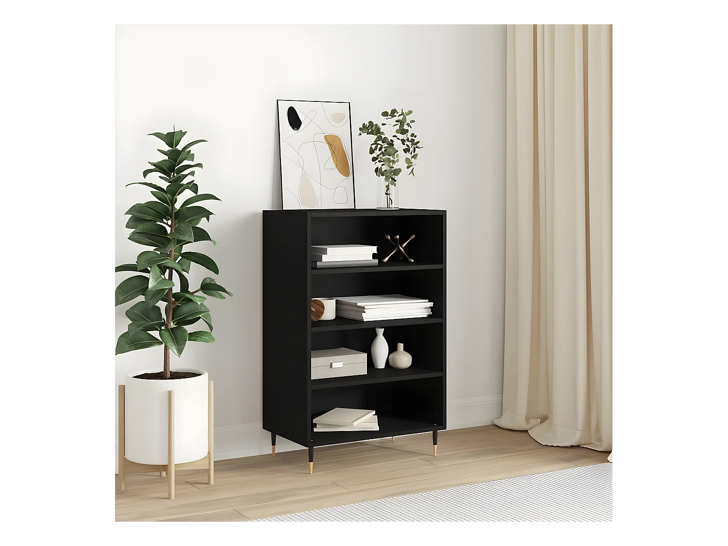 Aparador alto negro 57x35x90 cm de madera contrachapada