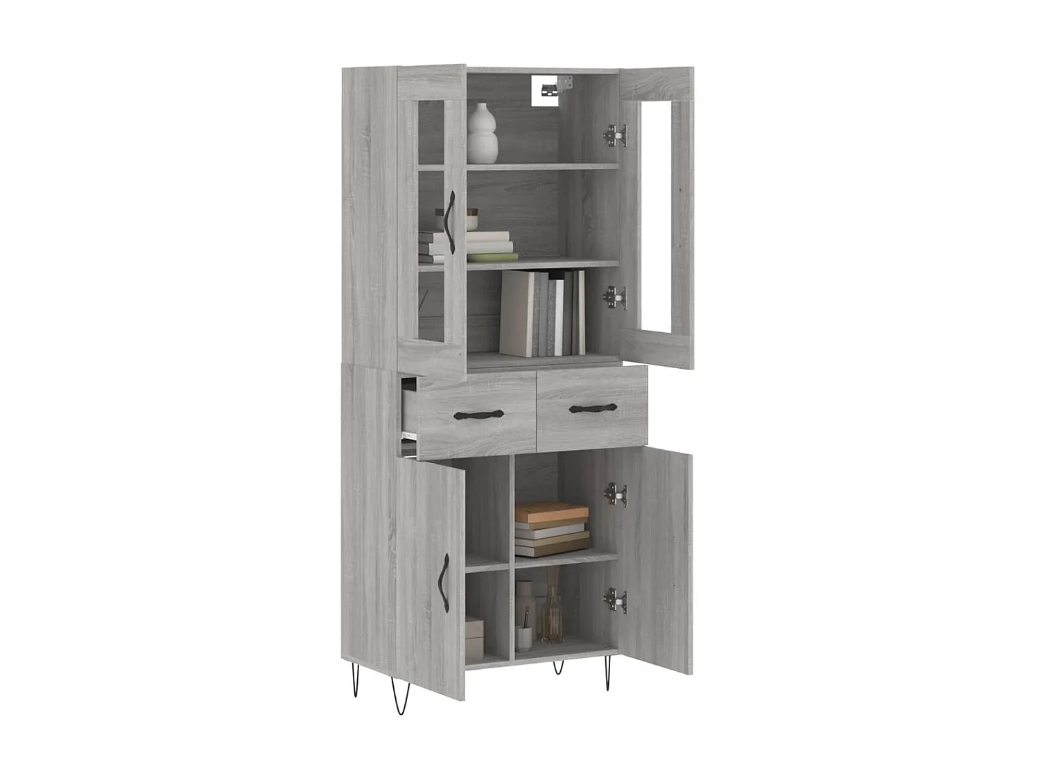 Aparador alto Sonoma gris 69,5x34x180 cm madera contrachapada