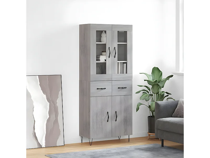 Aparador alto Sonoma gris 69,5x34x180 cm madera contrachapada