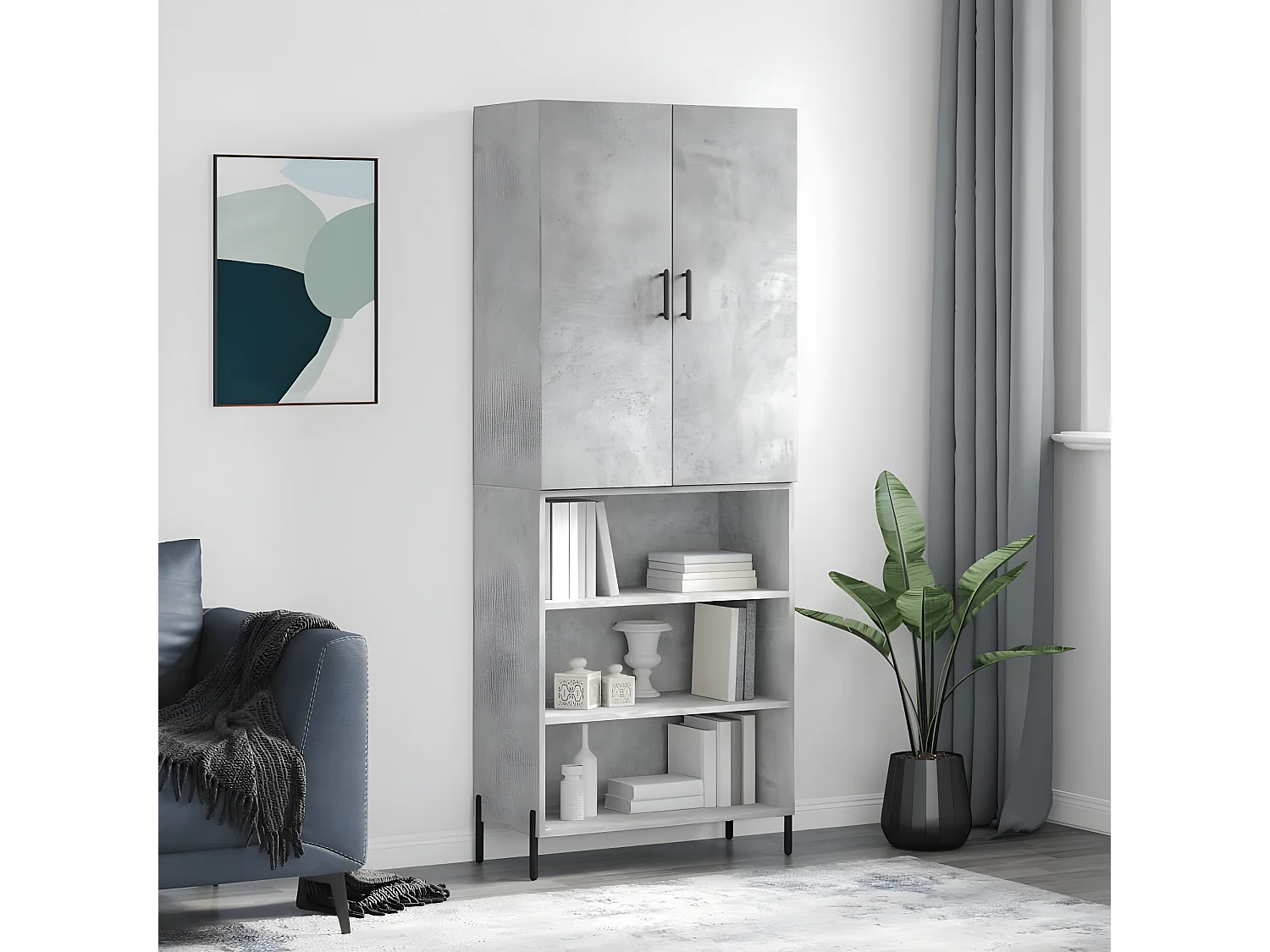 Credenza alta Grigio cemento 69,5x34x180 cm MDF