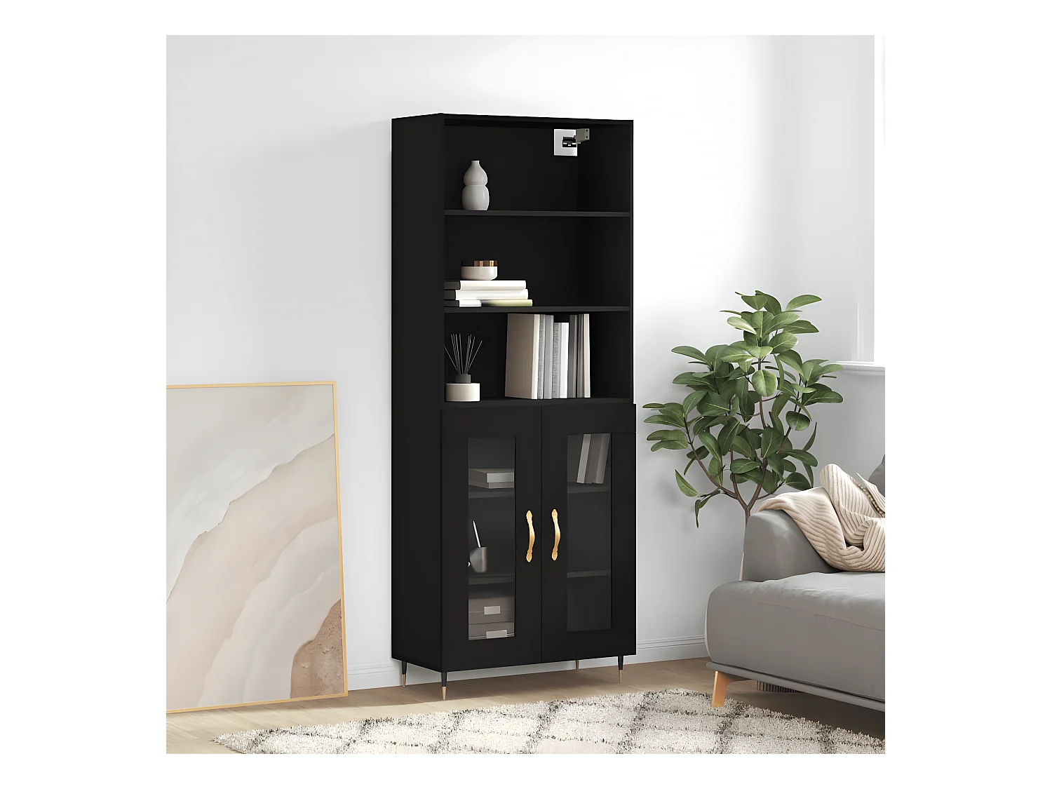 Hoog dressoir Zwart 69,5x34x180 cm Bewerkt hout
