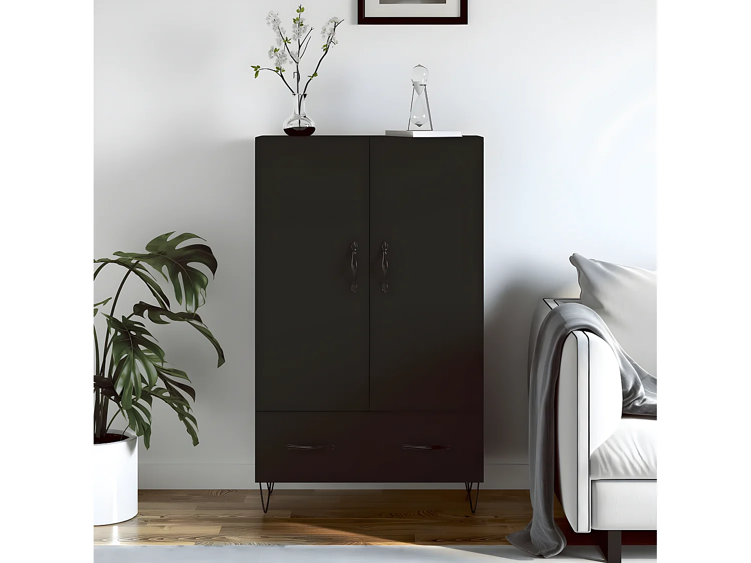 Buffet haut noir 69,5x31x115 cm bois d'ingénierie