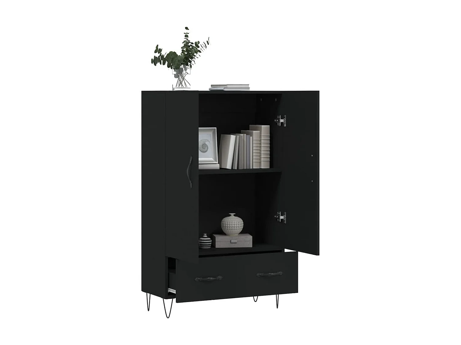 Buffet haut noir 69,5x31x115 cm bois d'ingénierie
