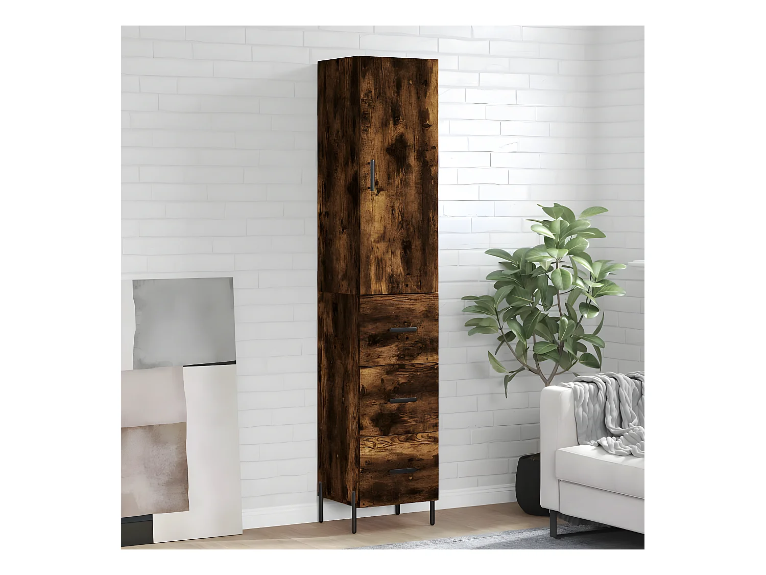 Credenza alta Rovere affumicato 34,5x34x180 cm MDF
