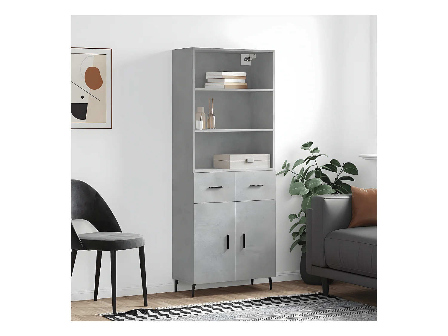Buffet haut Gris béton 69,5x34x180 cm Bois d'ingénierie