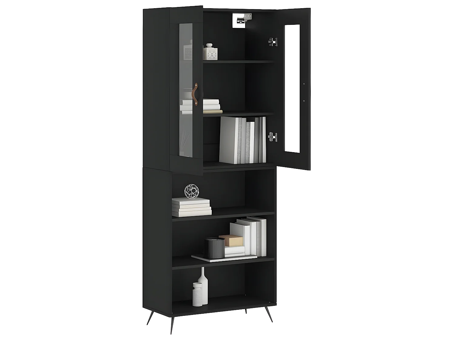 Aparador alto preto 69,5x34x180 cm Madeira trabalhada