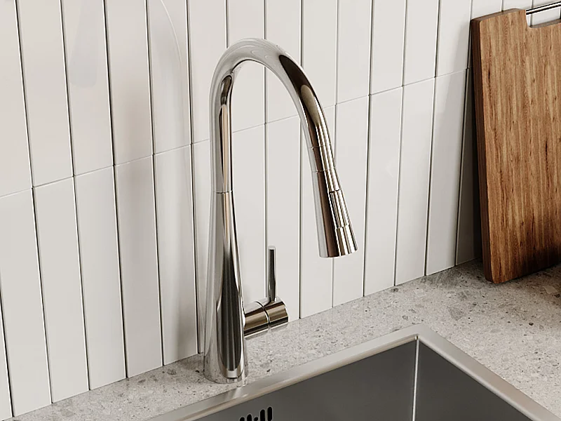 Robinet de cuisine avec douchette extractible en acier inoxydable - Chromé - RONA