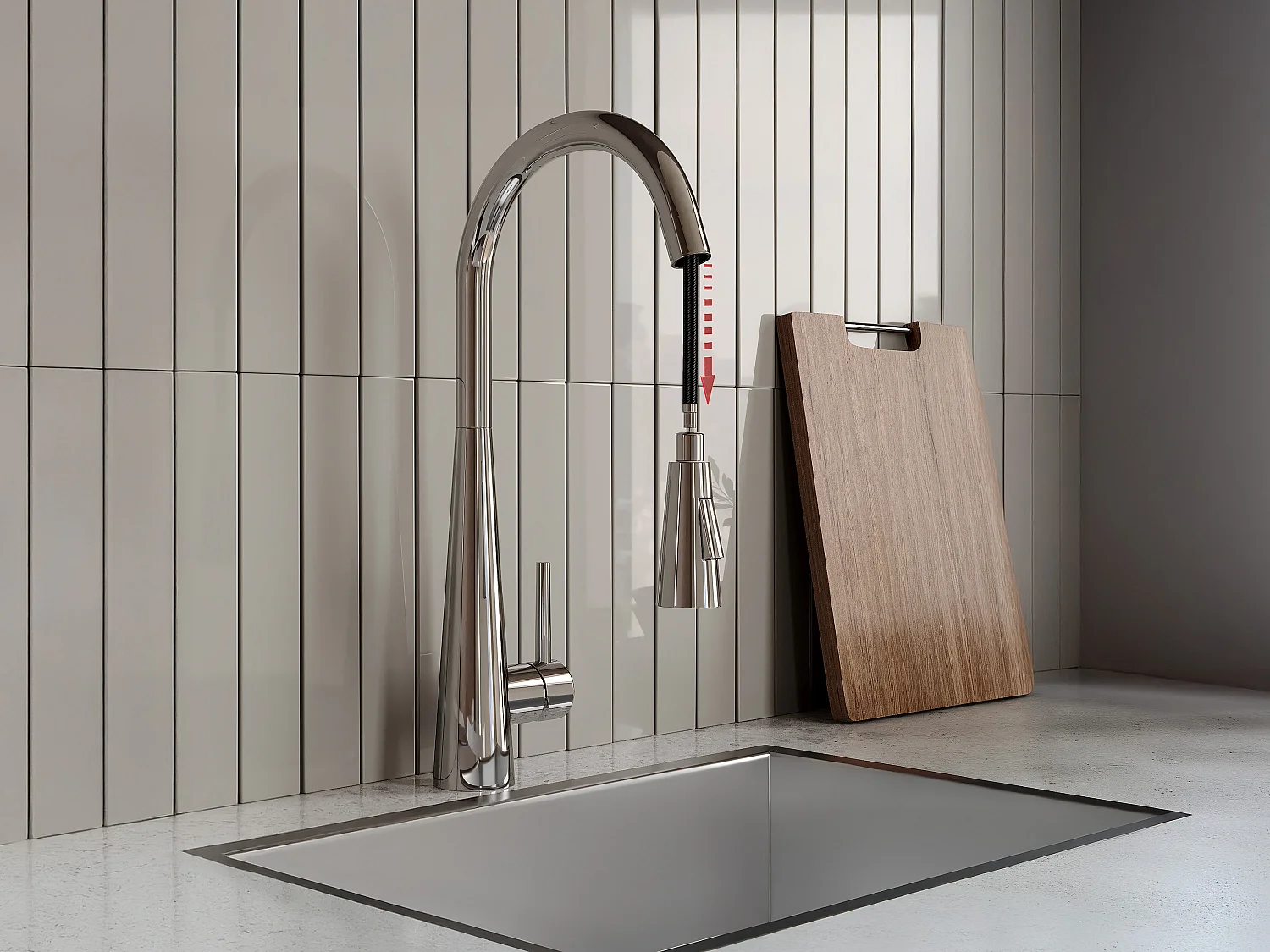 Robinet de cuisine avec douchette extractible en acier inoxydable - Chromé - RONA