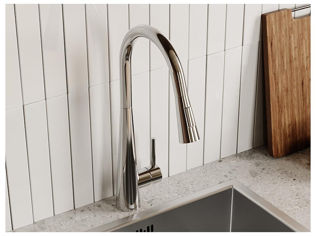 Torneira de cozinha com flexível extraível em aço inoxidável cromado - RONA