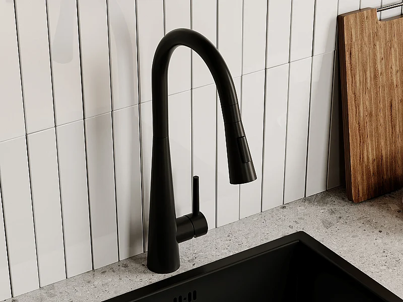 Grifo de cocina con ducha extraíble de acero inoxidable - Negro mate - RONA