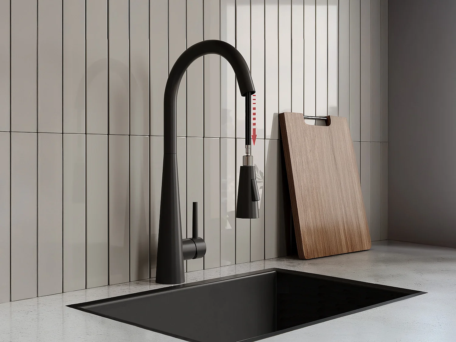 Robinet de cuisine avec douchette extractible en acier inoxydable - Noir mat - RONA