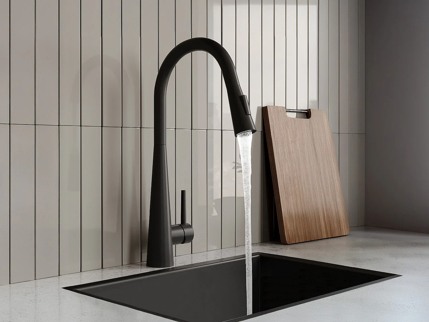 Robinet de cuisine avec douchette extractible en acier inoxydable - Noir mat - RONA