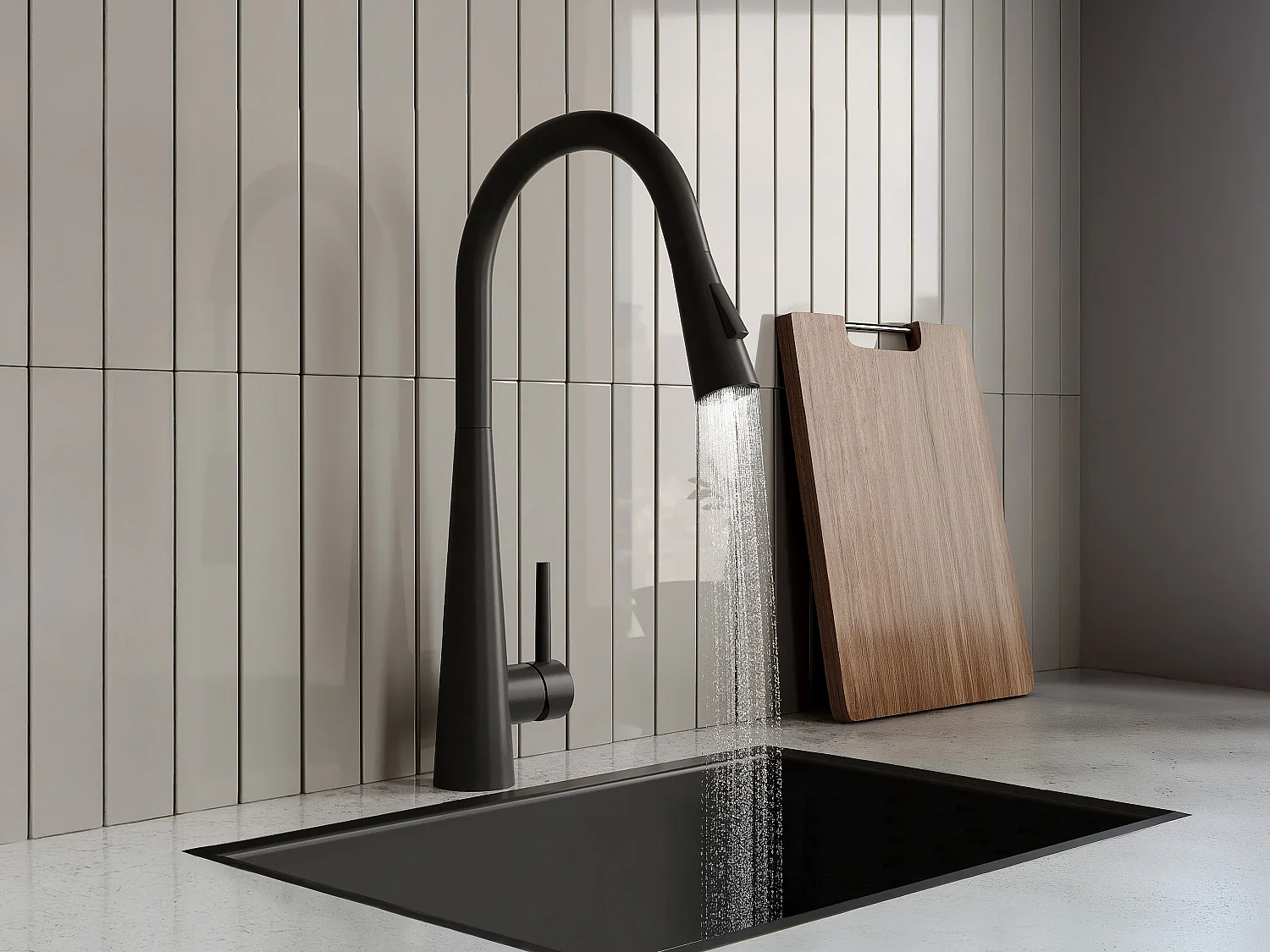 Robinet de cuisine avec douchette extractible en acier inoxydable - Noir mat - RONA