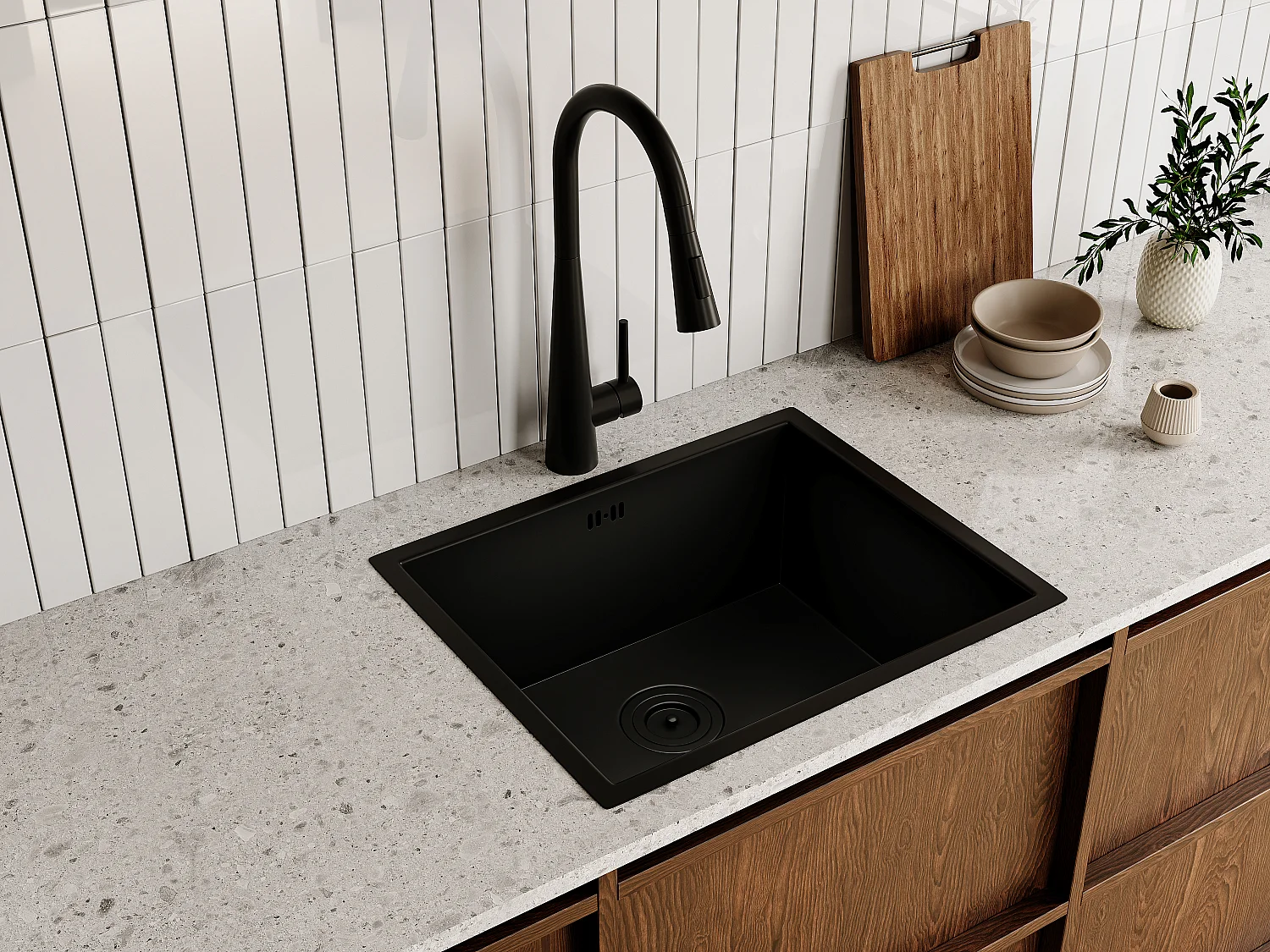 Robinet de cuisine avec douchette extractible en acier inoxydable - Noir mat - RONA