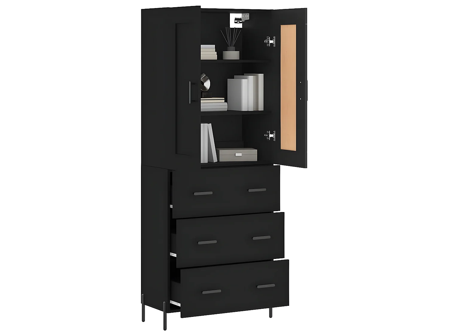 Hoog dressoir Zwart 69,5x34x180 cm Bewerkt hout