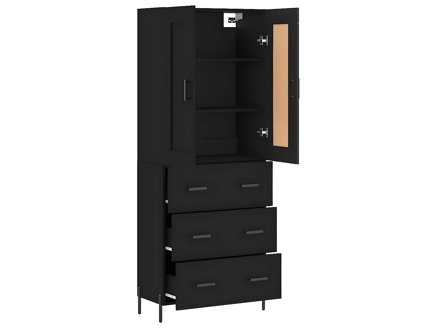 Hoog dressoir Zwart 69,5x34x180 cm Bewerkt hout