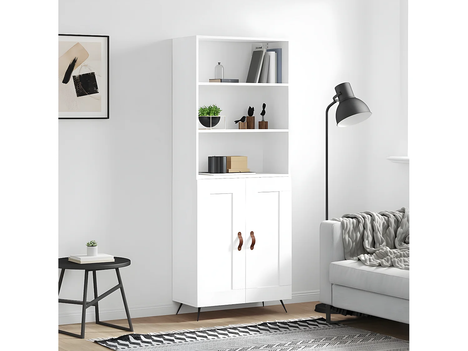 Aparador alto branco 69,5x34x180 cm Madeira trabalhada