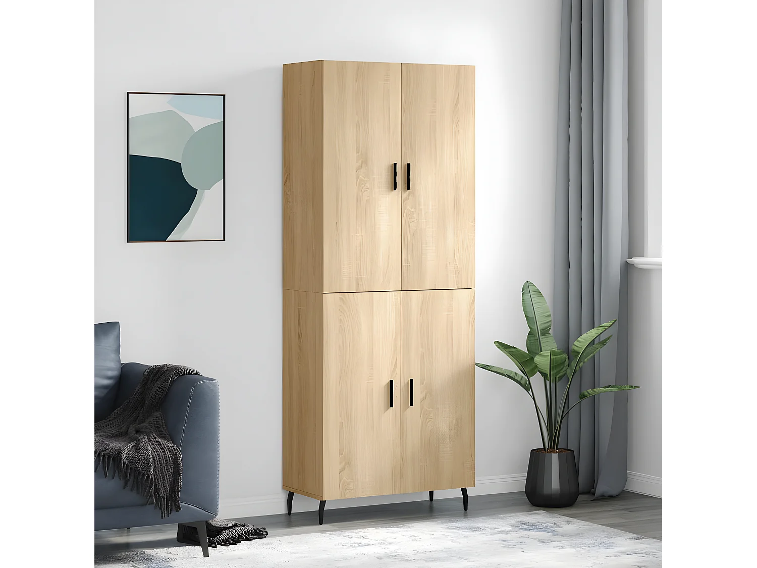 Aparador alto roble Sonoma 69,5x34x180 cm Madera contrachapada