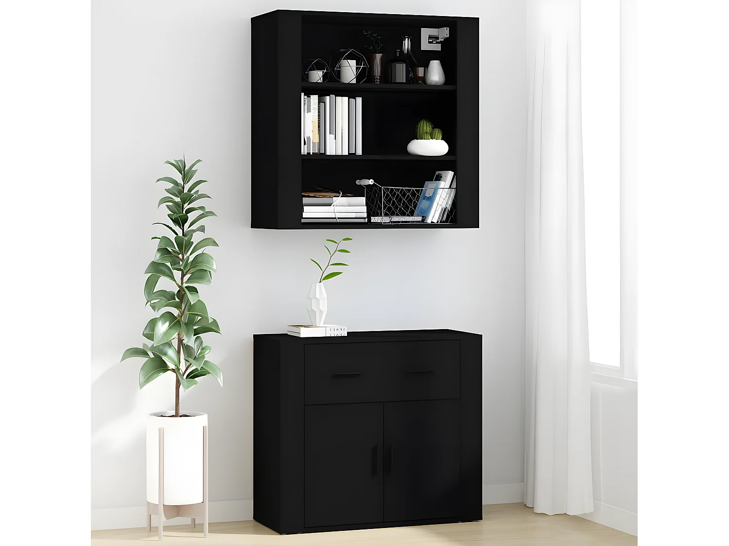 Aparador alto preto derivados de madeira