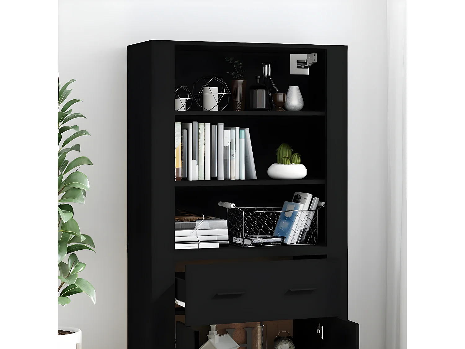 Aparador alto preto derivados de madeira