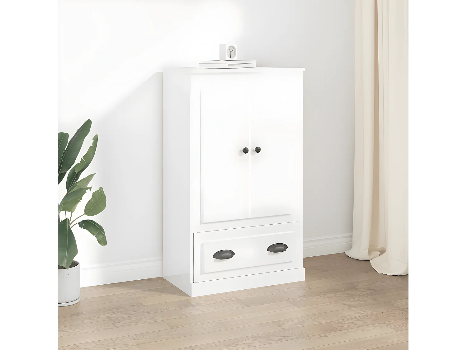 Buffet haut blanc brillant 60x35,5x103,5 cm bois d'ingénierie