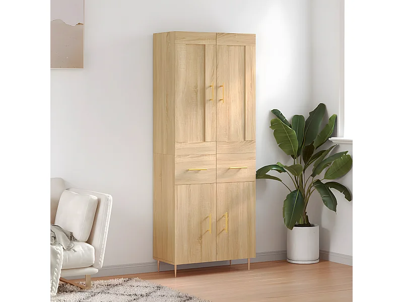 Aparador alto roble Sonoma 69,5x34x180 cm Madera contrachapada