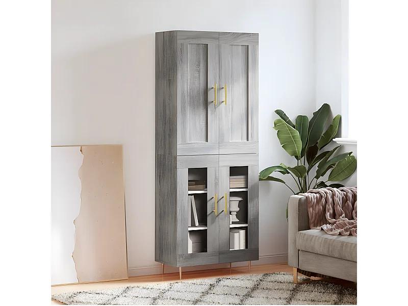 Aparador alto Sonoma gris 69,5x34x180 cm madera contrachapada