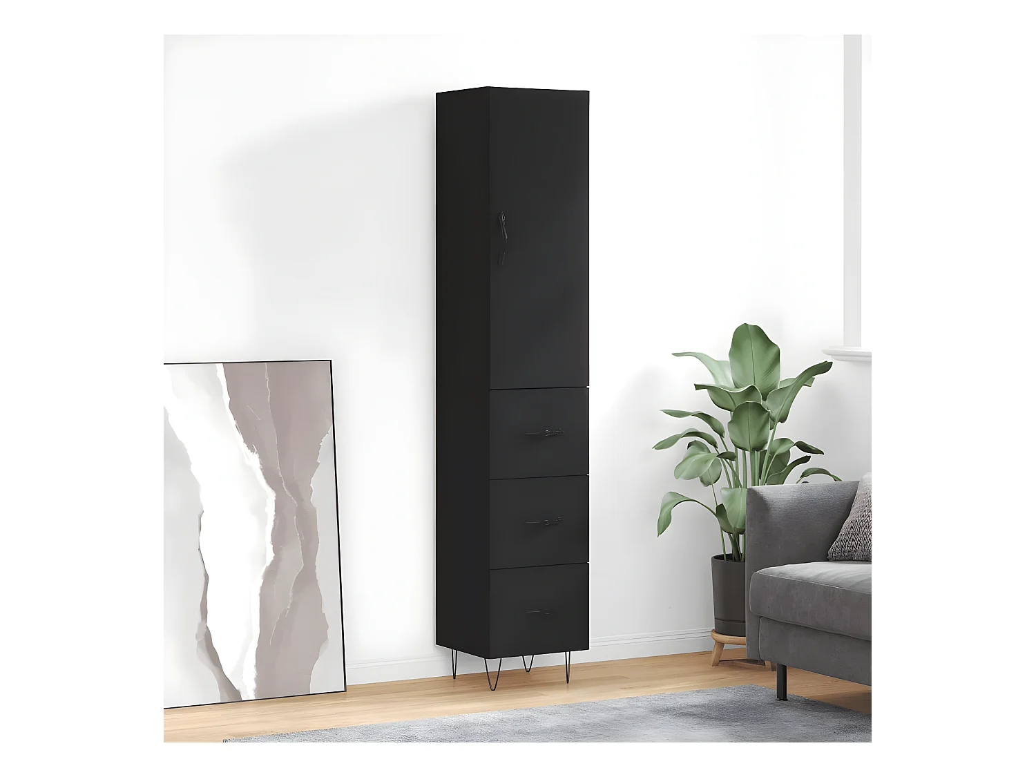Buffet haut Noir 34,5x34x180 cm Bois d'ingénierie