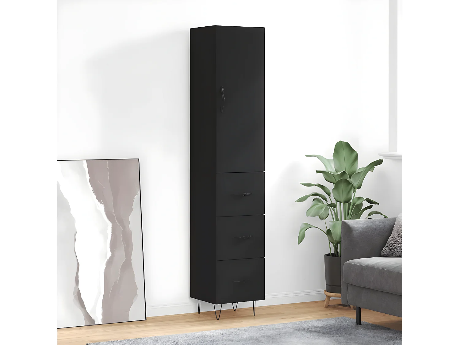 Buffet haut Noir 34,5x34x180 cm Bois d'ingénierie