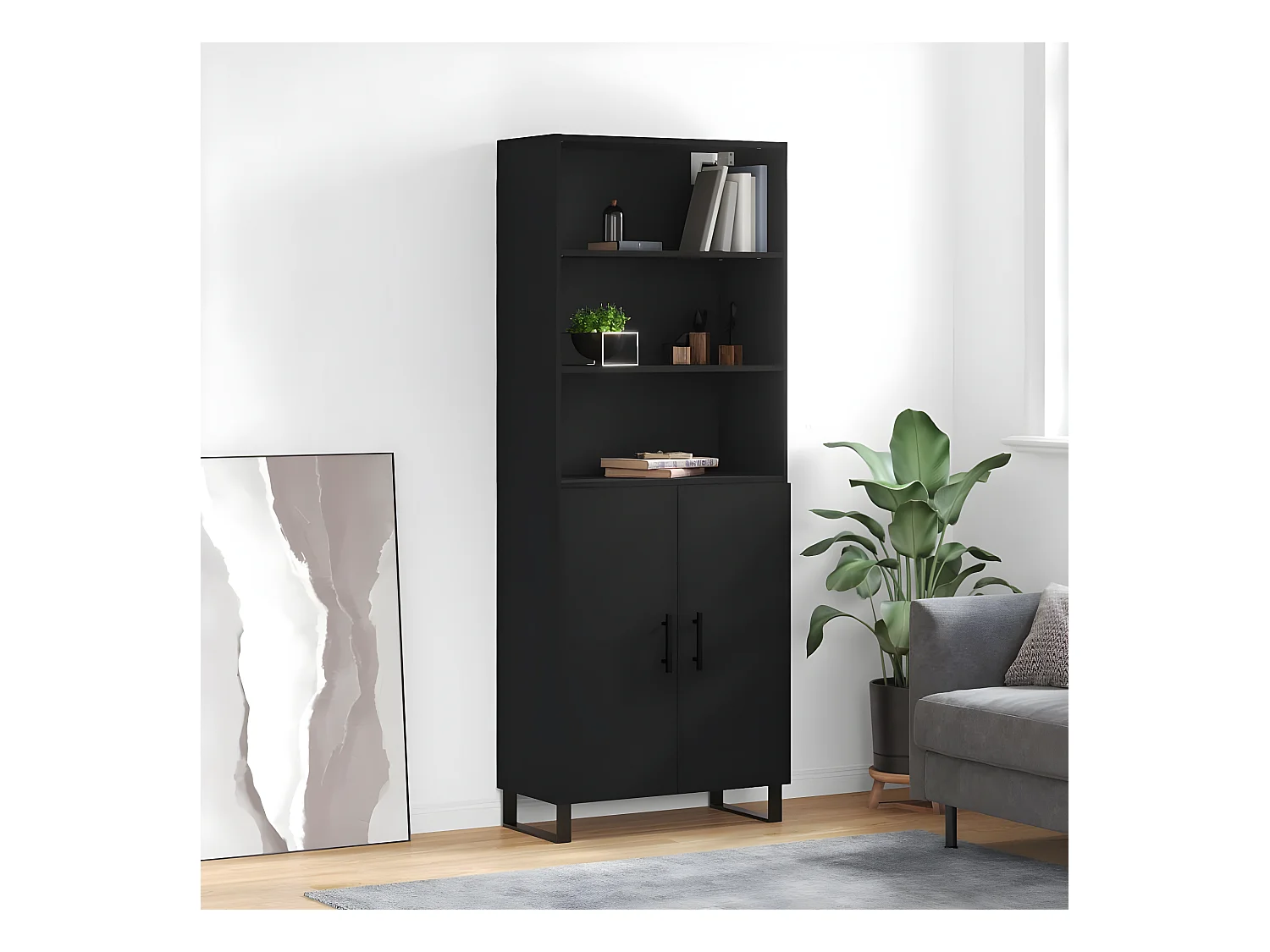 Credenza alta Nera 69,5x34x180 cm MDF